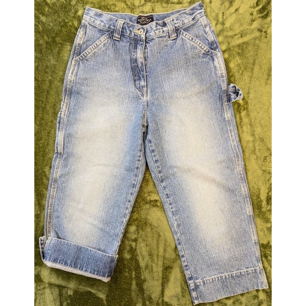 Y2K 100% Cotton Jorts Utility Capris Sonoma Women 27" x  22" Lt Wash Streetwear